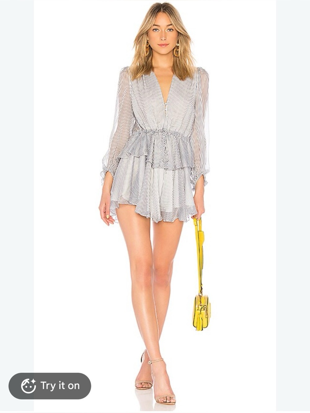 Shona Joy Seberg Puff Long Sleeve Mini Dress Blue White Stripe Coastal Size 2
